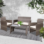 Gardeon Set of 4 Outdoor Rattan Chairs & Table - Grey