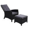 Sun lounge Recliner Chair Wicker Lounger Sofa Day Bed Outdoor Furniture Patio Garden Cushion Ottoman Black Gardeon 