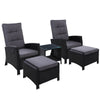 Gardeon Outdoor Patio Furniture Recliner Chairs Table Setting Wicker Lounge 5pc Black