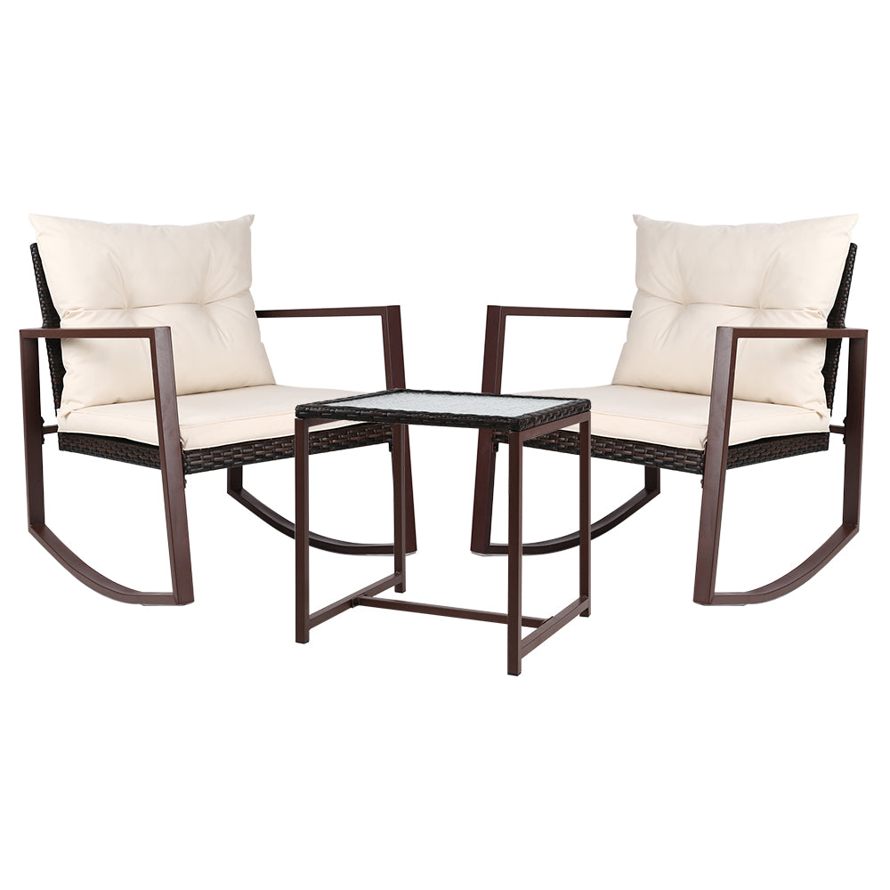 Gardeon Outdoor Chair Rocking Set - Brown