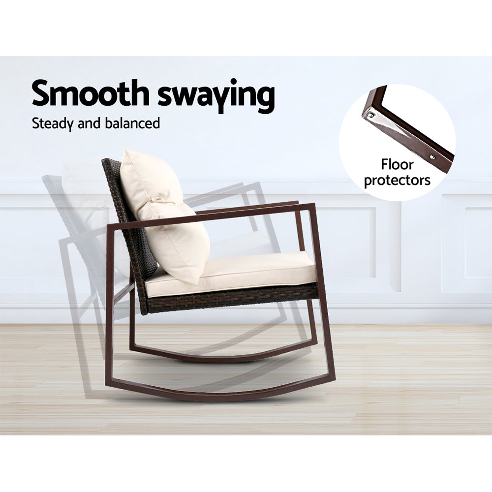 Gardeon Outdoor Chair Rocking Set - Brown