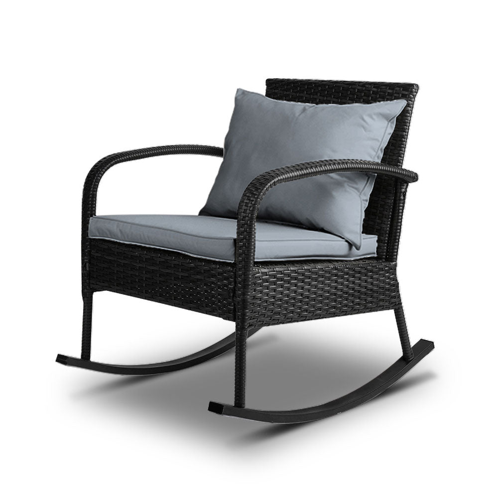 Gardeon Outdoor Furniture Rocking Chair Wicker Garden Patio Lounge Setting Black