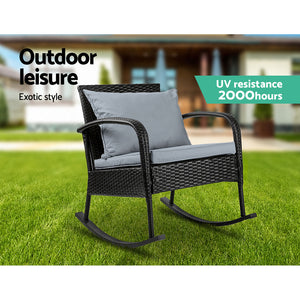 Gardeon Outdoor Furniture Rocking Chair Wicker Garden Patio Lounge Setting Black