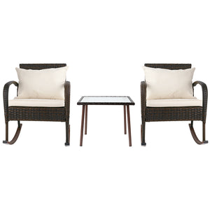 Gardeon 3 Piece Outdoor Chair Rocking Set - Brown
