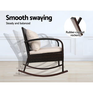 Gardeon 3 Piece Outdoor Chair Rocking Set - Brown