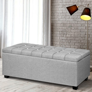 Artiss Blanket Box Storage Ottoman Fabric Foot Stool Grey