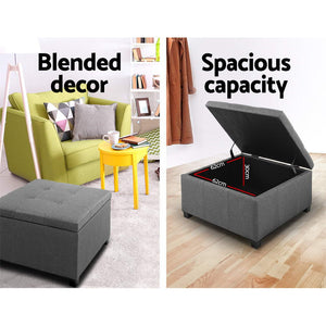 Artiss Storage Ottoman Blanket Box Fabric Foot Stool Rest Chest Couch Bench Toy Grey