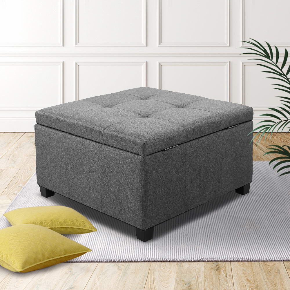 Artiss Storage Ottoman Blanket Box Fabric Foot Stool Rest Chest Couch Bench Toy Grey