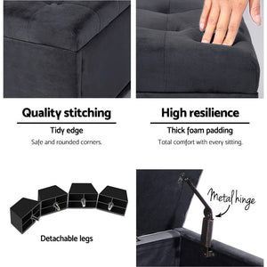 Artiss Storage Ottoman Blanket Box Velvet Foot Stool Rest Chest Couch Bench Toy Charcoal