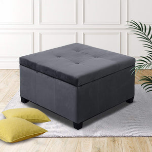 Artiss Storage Ottoman Blanket Box Velvet Foot Stool Rest Chest Couch Bench Toy Charcoal