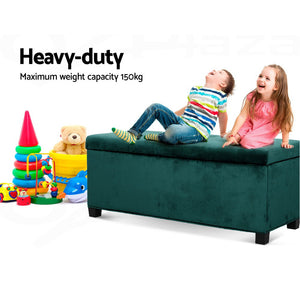 Artiss Storage Ottoman Blanket Box Velvet Foot Stool Rest Chest Couch Toy Green