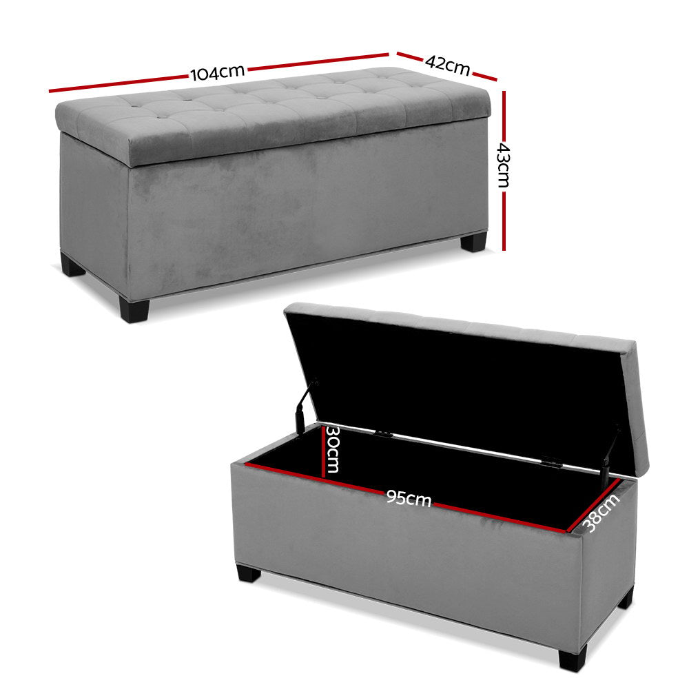 Artiss Storage Ottoman Blanket Box Velvet Foot Stool Rest Chest Couch Toy Grey