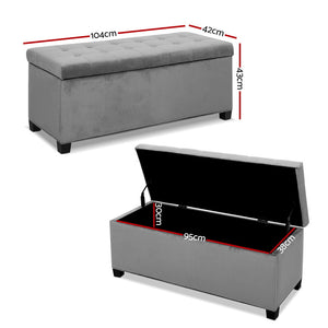Artiss Storage Ottoman Blanket Box Velvet Foot Stool Rest Chest Couch Toy Grey