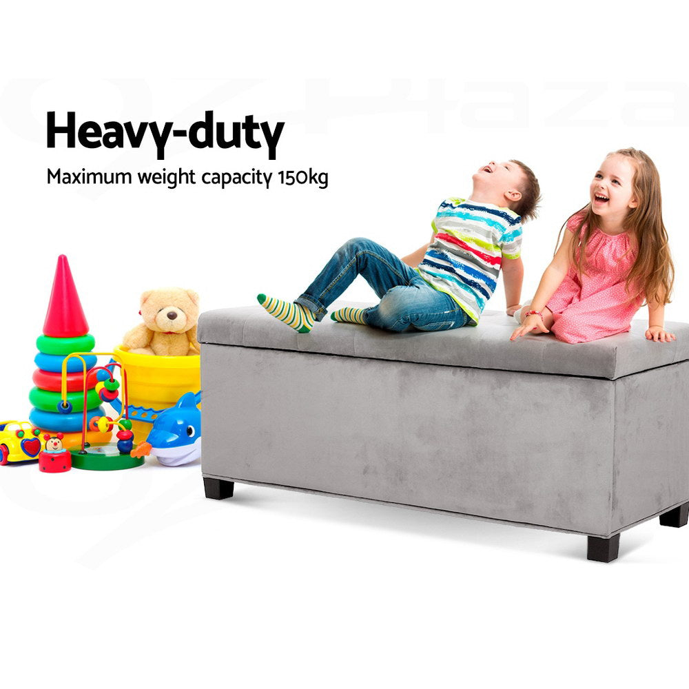 Artiss Storage Ottoman Blanket Box Velvet Foot Stool Rest Chest Couch Toy Grey