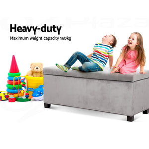 Artiss Storage Ottoman Blanket Box Velvet Foot Stool Rest Chest Couch Toy Grey