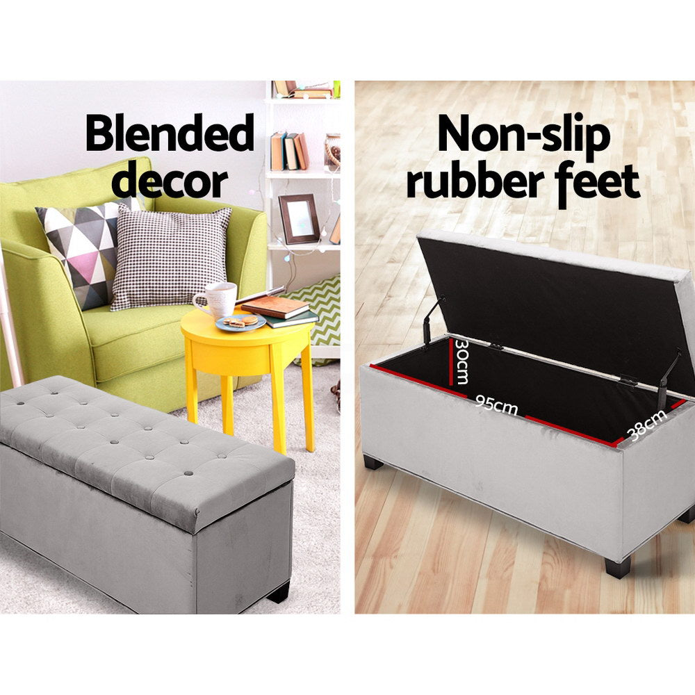 Artiss Storage Ottoman Blanket Box Velvet Foot Stool Rest Chest Couch Toy Grey