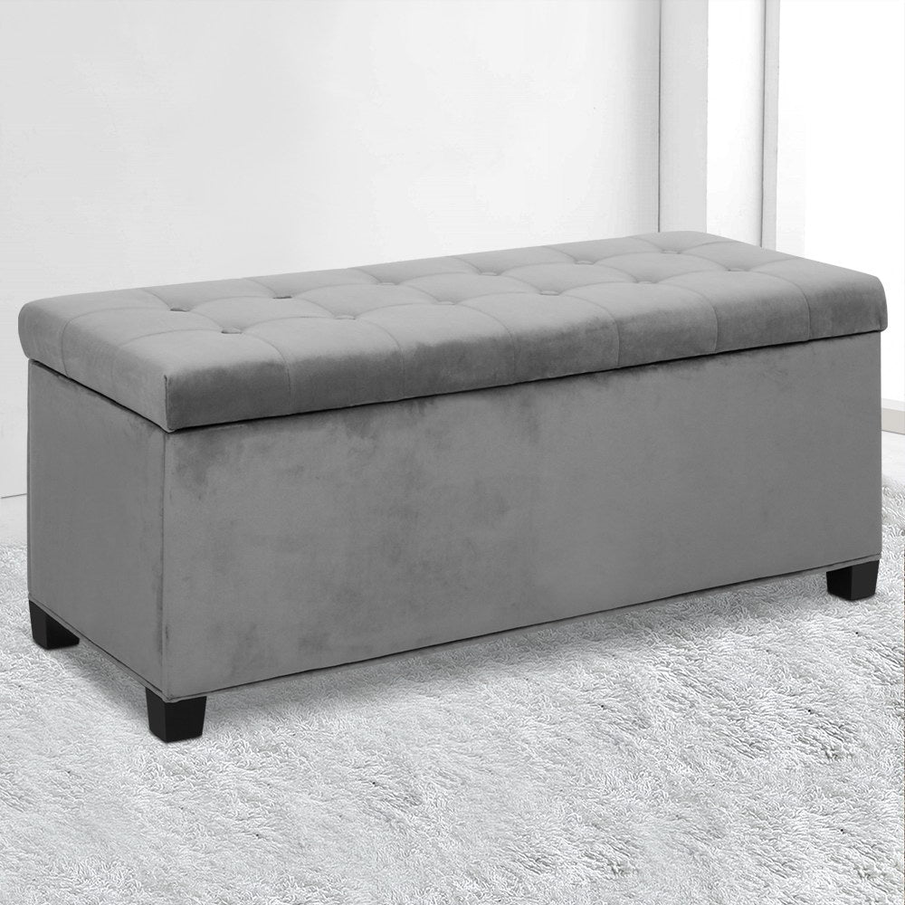 Artiss Storage Ottoman Blanket Box Velvet Foot Stool Rest Chest Couch Toy Grey