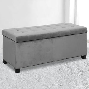 Artiss Storage Ottoman Blanket Box Velvet Foot Stool Rest Chest Couch Toy Grey