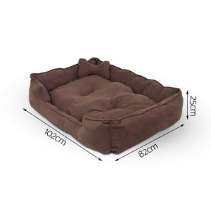 i.Pet Extra Large Faux Suede Washable Pet Bed - Brown