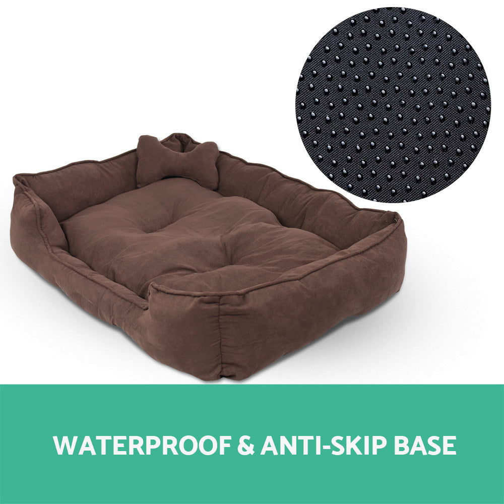 i.Pet Extra Large Faux Suede Washable Pet Bed - Brown