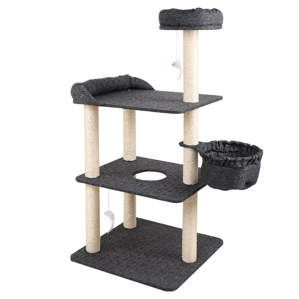 i.Pet 132cm Multi Level Cat Scratching Tree Post - Grey