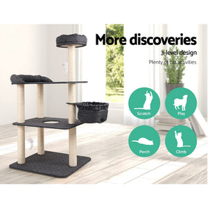 i.Pet 132cm Multi Level Cat Scratching Tree Post - Grey