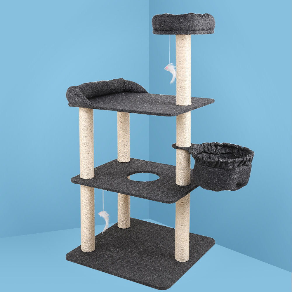 i.Pet 132cm Multi Level Cat Scratching Tree Post - Grey