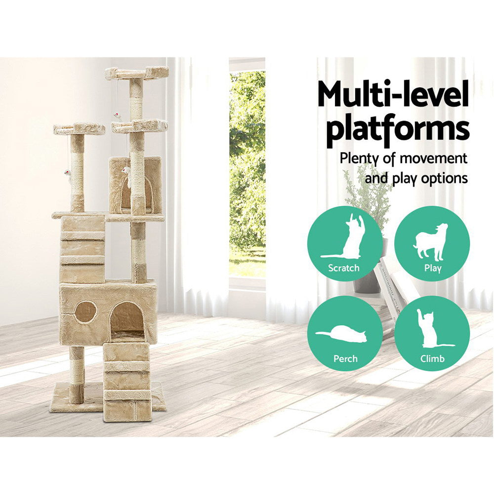 i.Pet 180cm Multi Level Cat Scratching Post - Beige