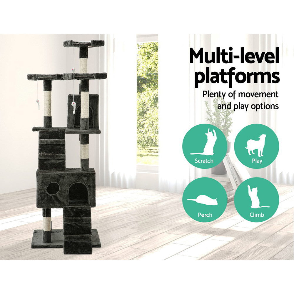 i.Pet 180cm Multi Level Cat Scratching Post - Grey