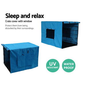 i.Pet 48inch Collapsible Pet Cage with Cover - Black & Blue