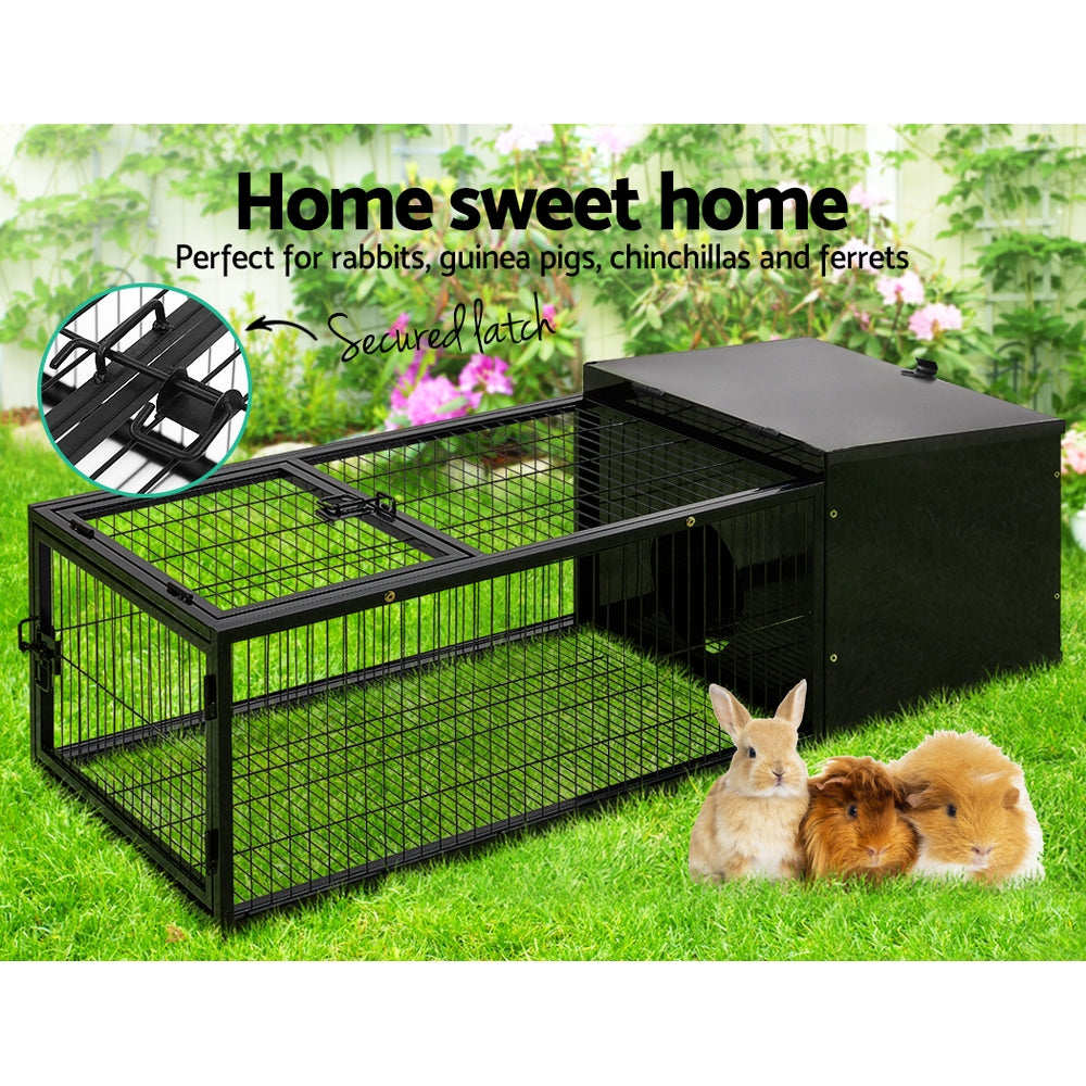 i.Pet Medium Metal Rabbit Hutch - Black