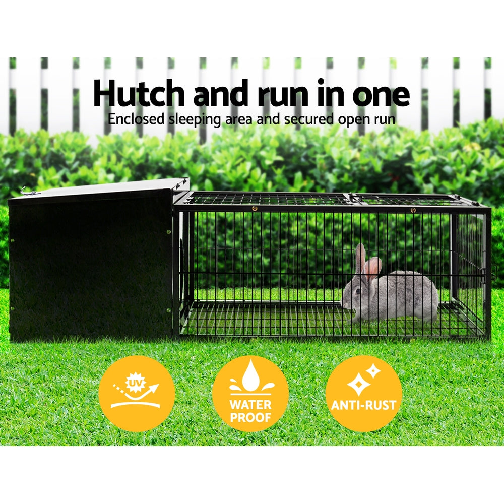 i.Pet Medium Metal Rabbit Hutch - Black