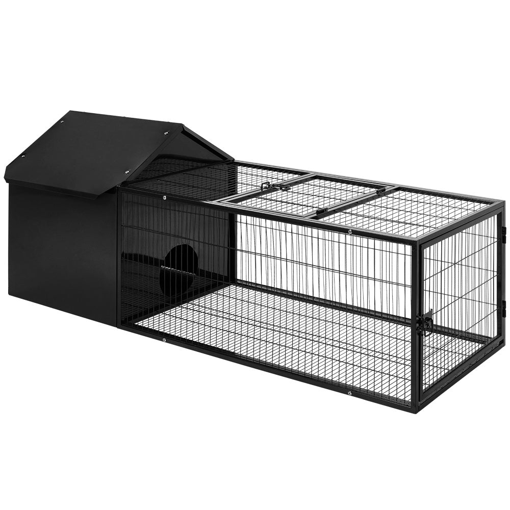 i.Pet Large Metal Rabbit Hutch - Black