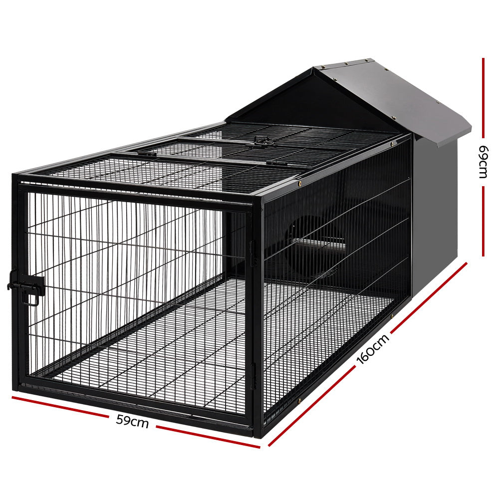 i.Pet Large Metal Rabbit Hutch - Black