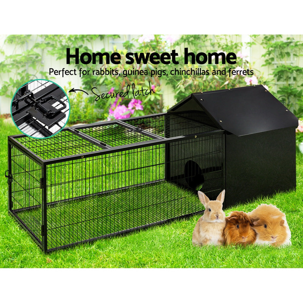 i.Pet Large Metal Rabbit Hutch - Black