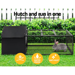 i.Pet Large Metal Rabbit Hutch - Black