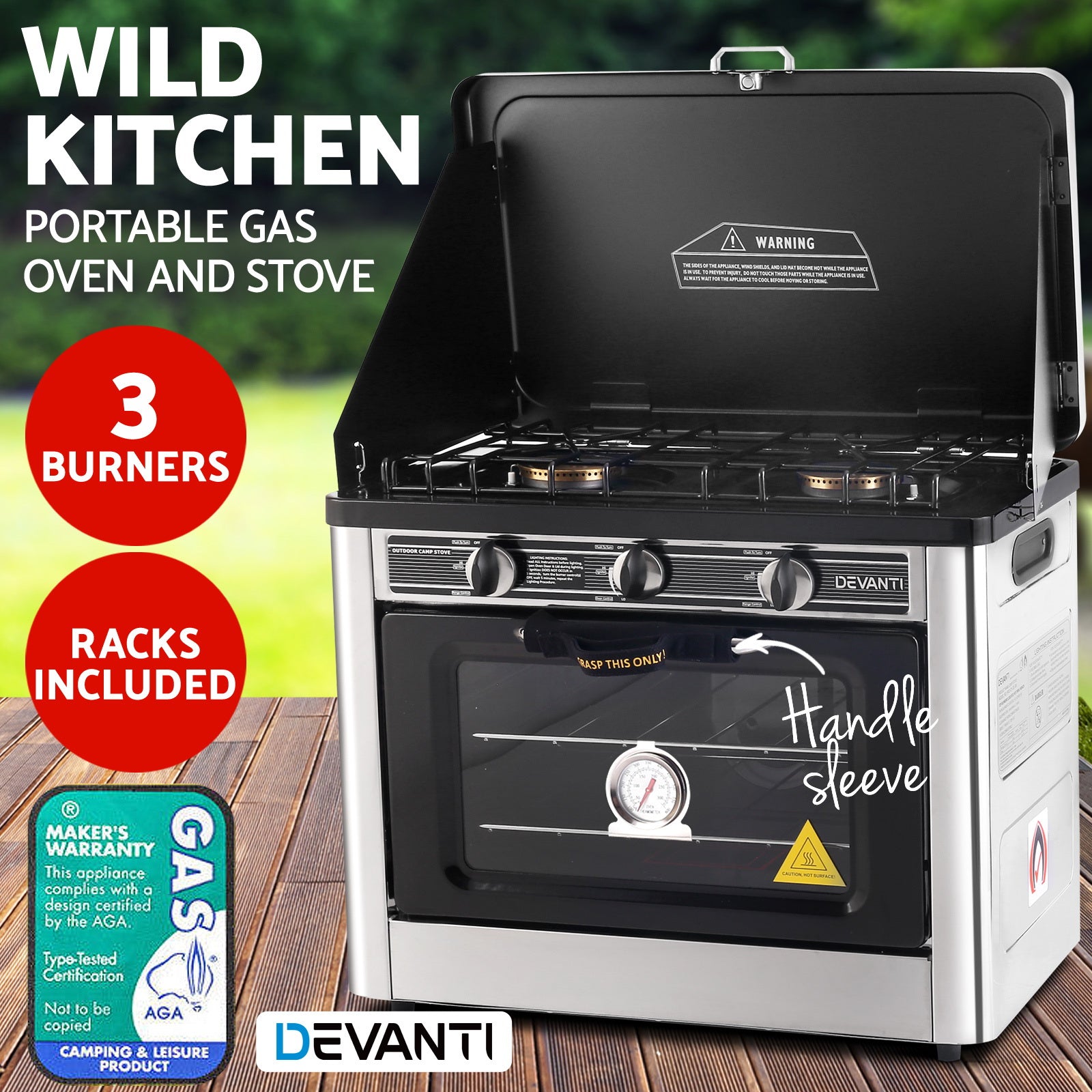 Devanti 3 Burner Portable Oven - Silver & Black