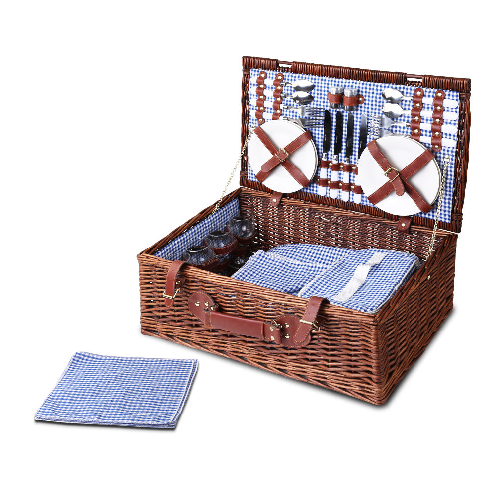 Alfresco 4 Person Picnic Basket Baskets Handle Outdoor Insulated Blanket