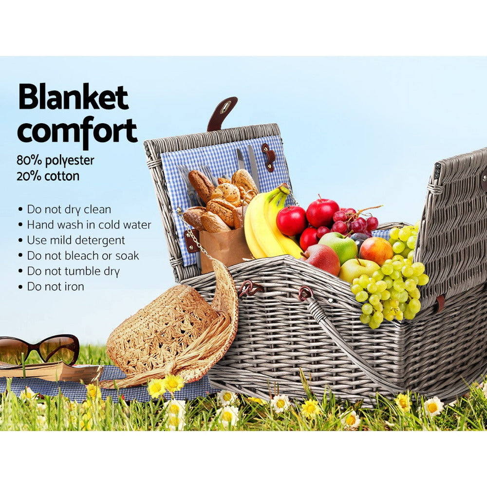 Alfresco Deluxe 4 Person Picnic Basket Baskets Outdoor Insulated Blanket