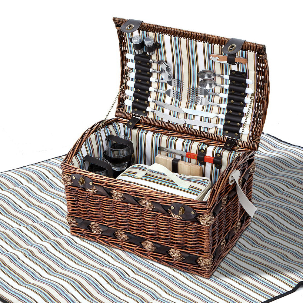 Alfresco 4 Person Wicker Picnic Basket Baskets Outdoor Insulated Gift Blanket