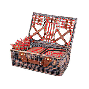 Alfresco 4 Person Picnic Basket Baskets Red Handle Outdoor Corporate Blanket Park