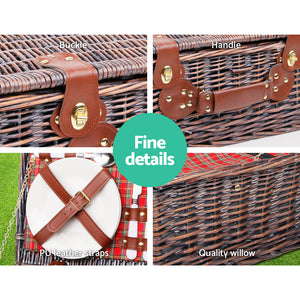 Alfresco 4 Person Picnic Basket Baskets Red Handle Outdoor Corporate Blanket Park