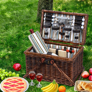 Alfresco Deluxe 4 Person Picnic Basket Set Folding Outdoor Insulated Liquor bag