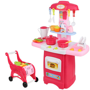 Keezi Kids Kitchen and Trolley Playset - Red