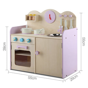 Keezi Kids Wooden Kitchen Play Set - Natural & Pink