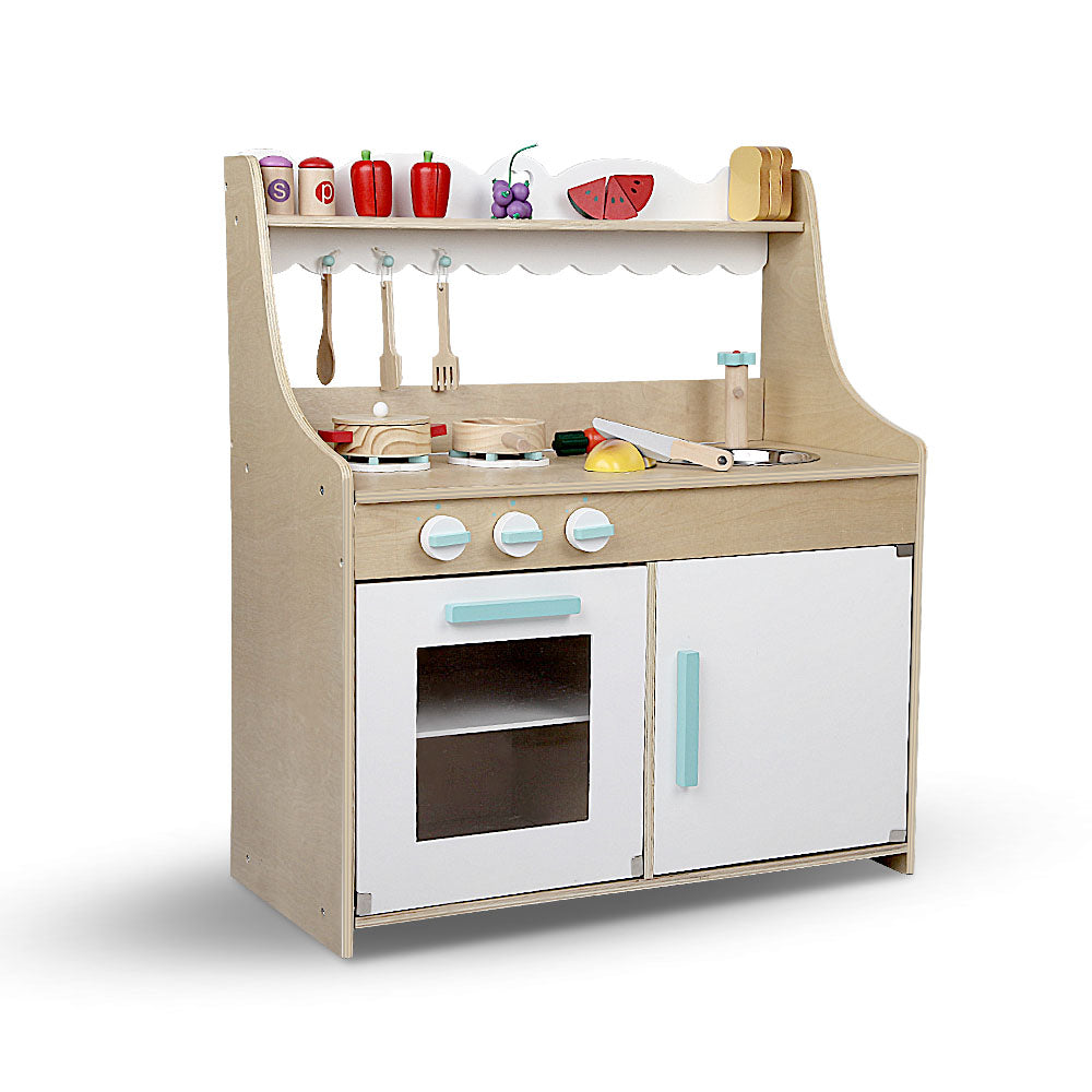 Keezi Kids Wooden Kitchen Play Set - Natural & White