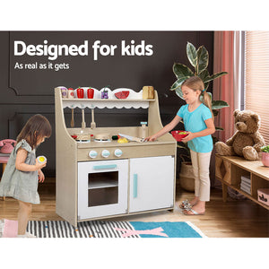 Keezi Kids Wooden Kitchen Play Set - Natural & White