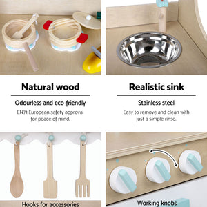 Keezi Kids Wooden Kitchen Play Set - Natural & White