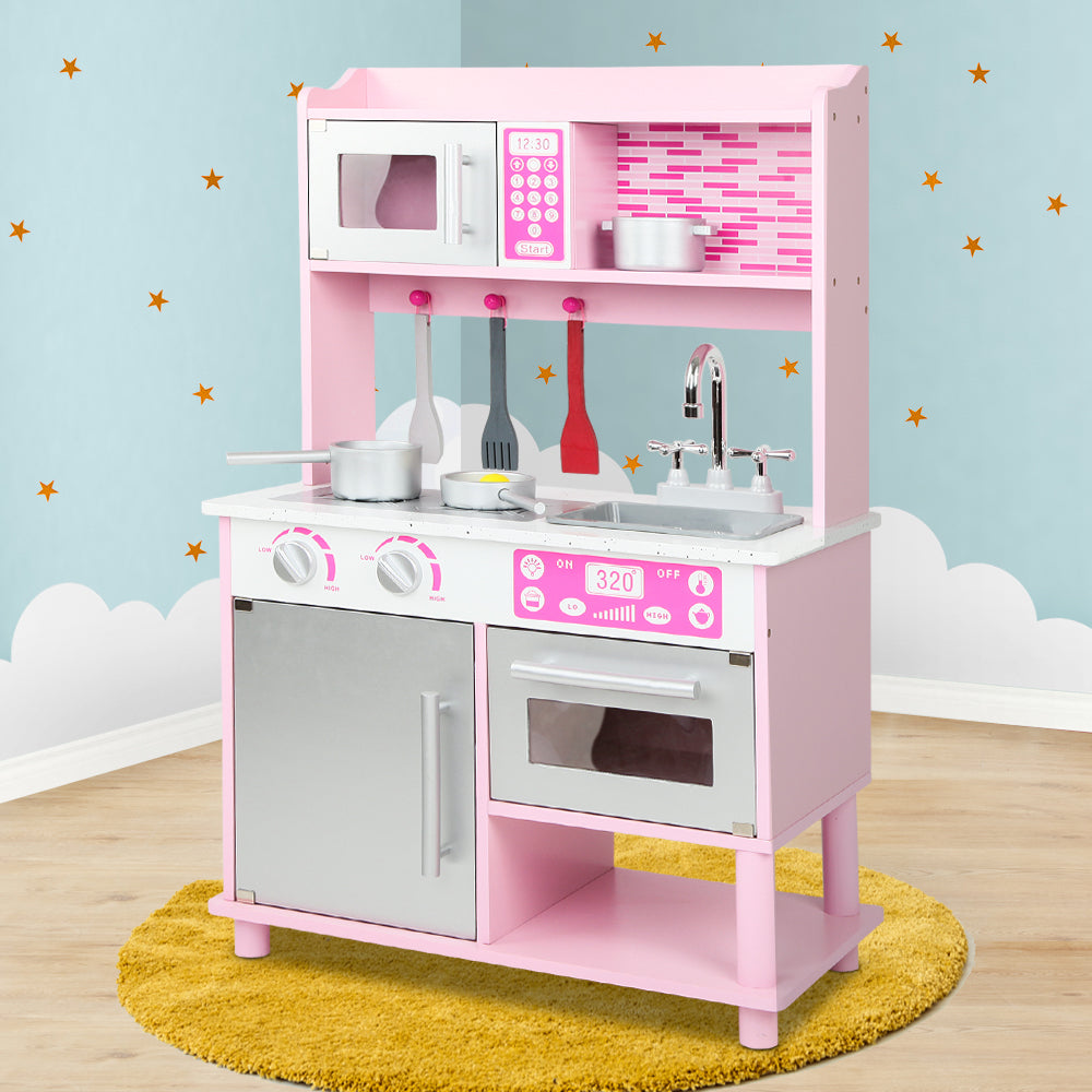 Keezi Kids Wooden Kitchen Play Set - Pink & Silver