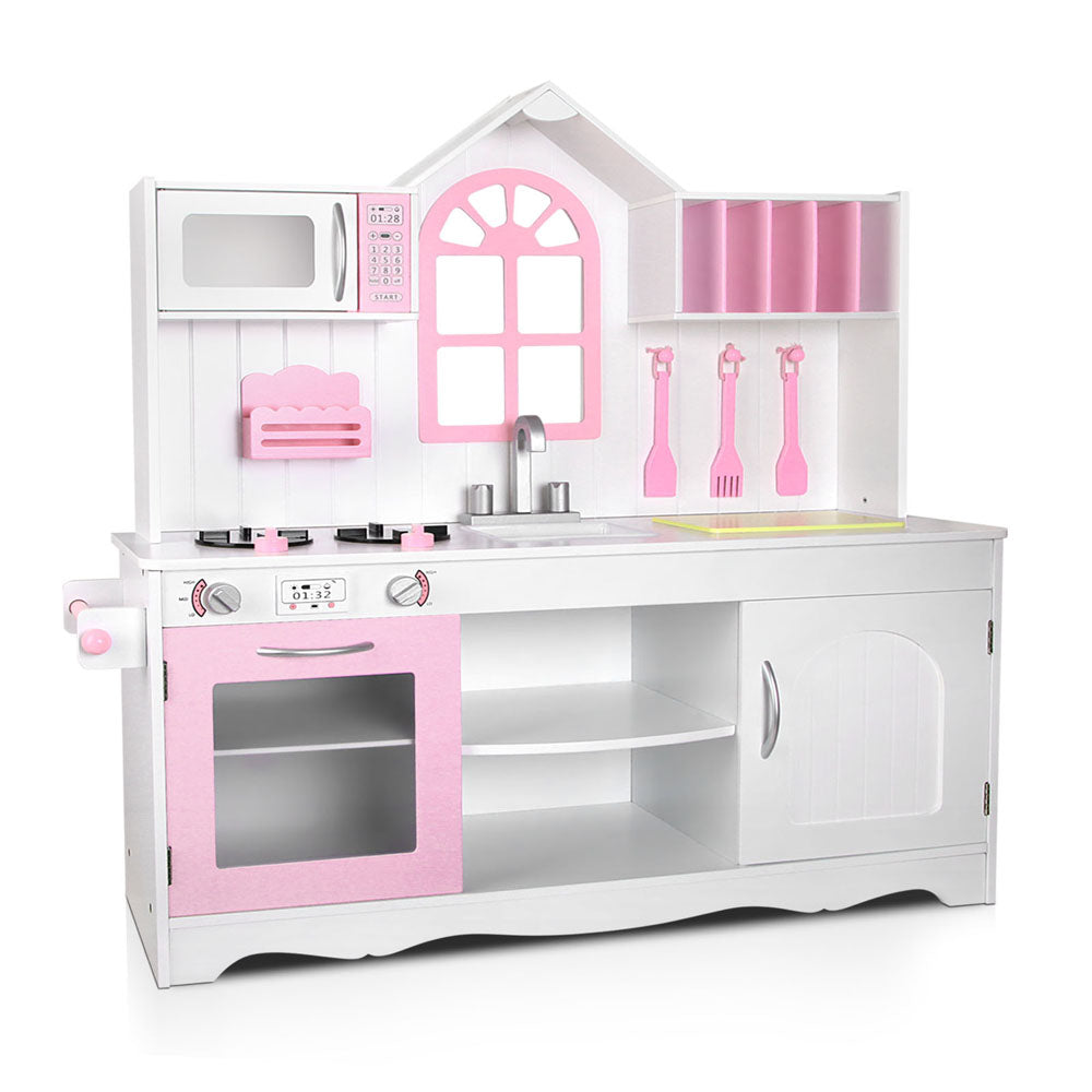 Keezi Kids Wooden Kitchen Play Set - White & Pink